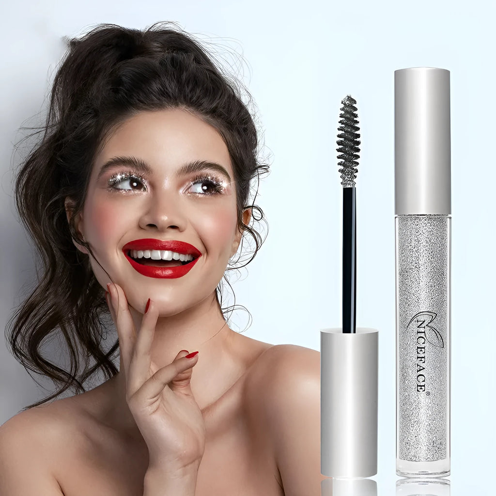 NICEFACE Diamond Shimmer Mascara in Silver – standard tube with silver sparkle wand