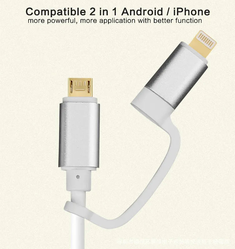 2 in 1 plug-and-play cable with HDMI interface, 2 metre length, silver colour
