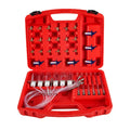 Fuel injection flow meter diagnostic tool with brass components and plastic housing for oil return measurement