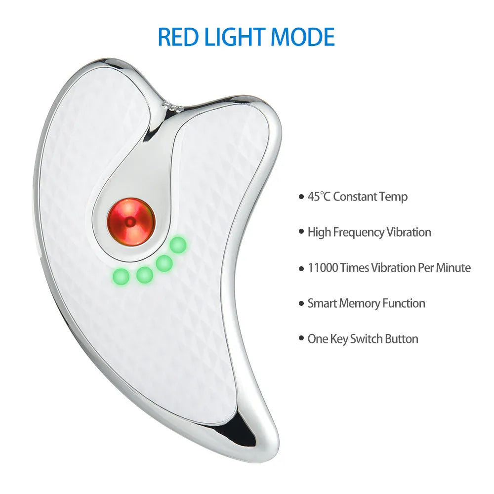 White rechargeable vibrating facial massager scraping board with ergonomic 360° surround design