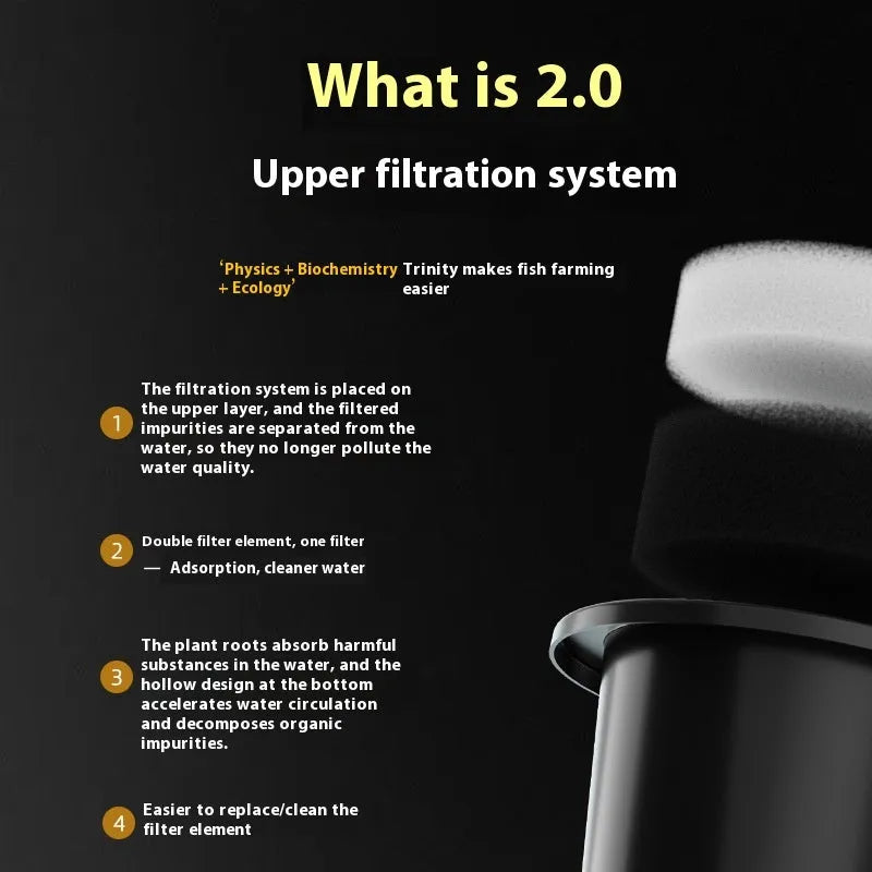Desktop smart fish tank with ecological filter system in luxury black finish