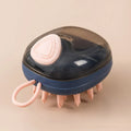 Blue pet grooming brush with soap dispenser and silicone bristles for dogs and cats