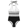 Black striped one-piece swimsuit for women, nylon, sizes S M L, adult female swimwear
