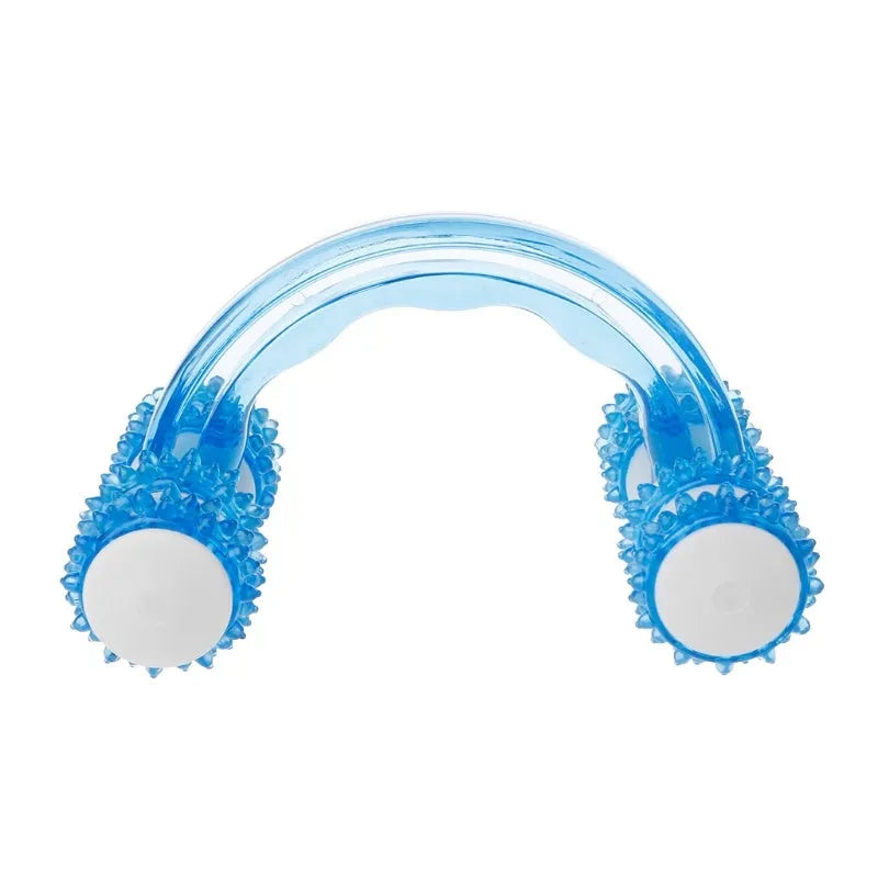 Eight roller wheel plastic body massager, 13x9cm, red blue purple, ergonomic handle