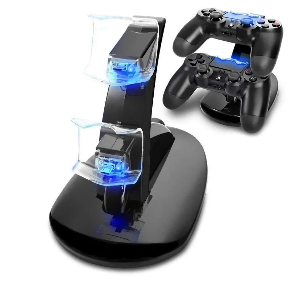 Black Xbox One dual controller charging stand holding two gamepads