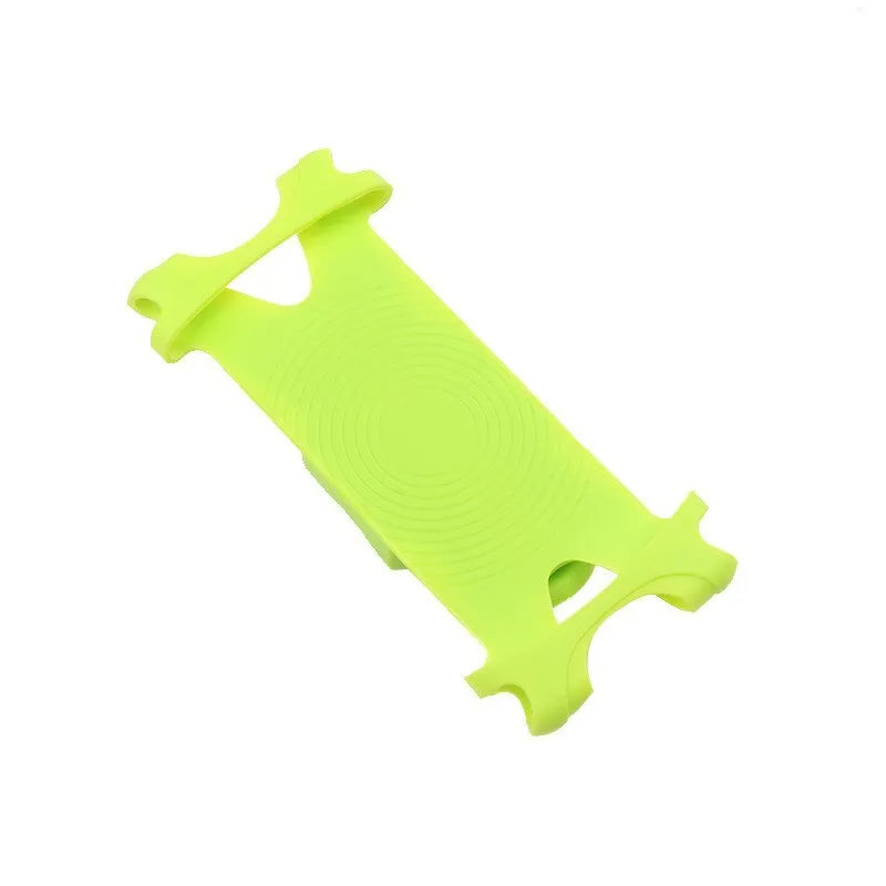 Silicone bicycle phone holder mounted on handlebars showing three adjustment holes