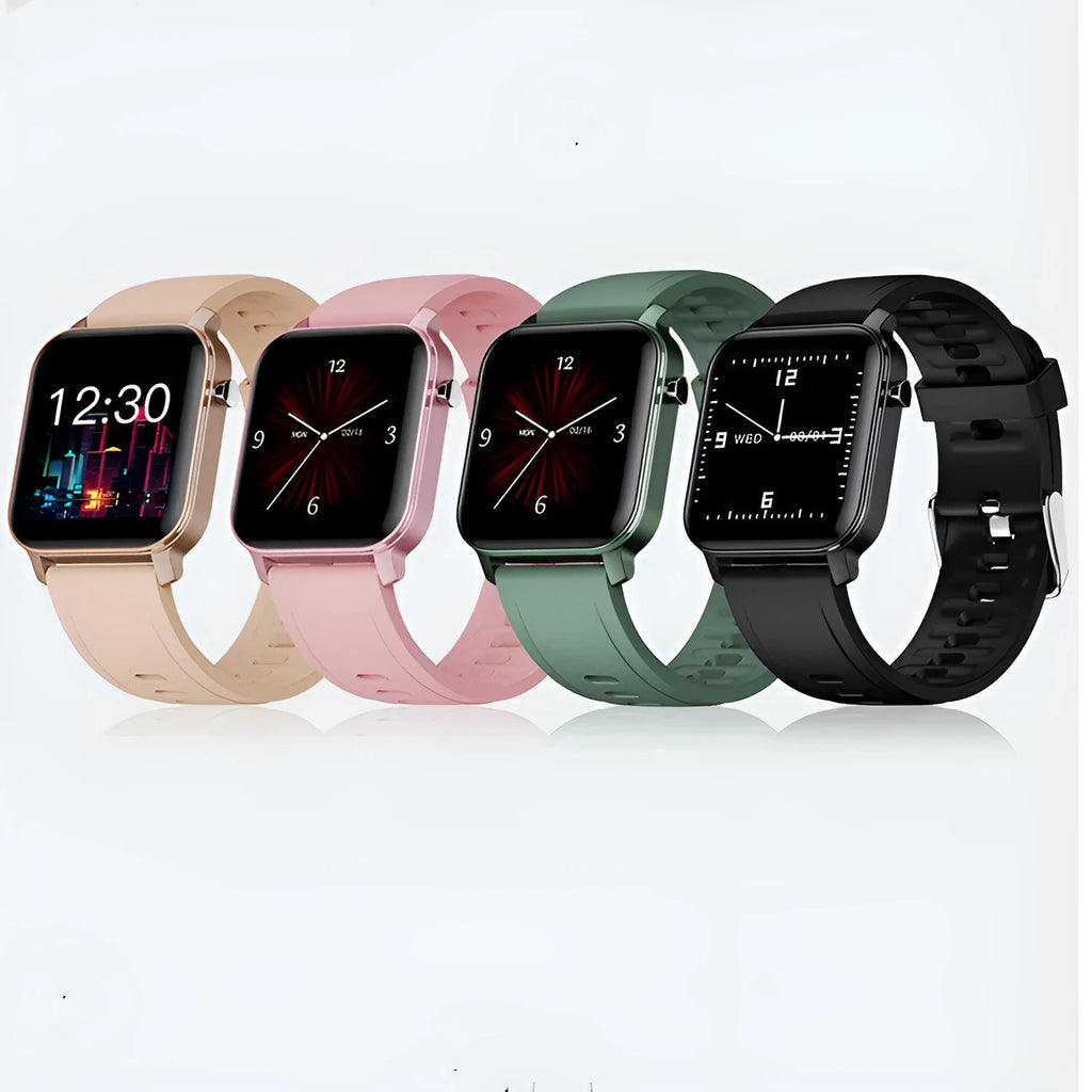 M2 smartwatch with black silicone strap and colour display showing health metrics