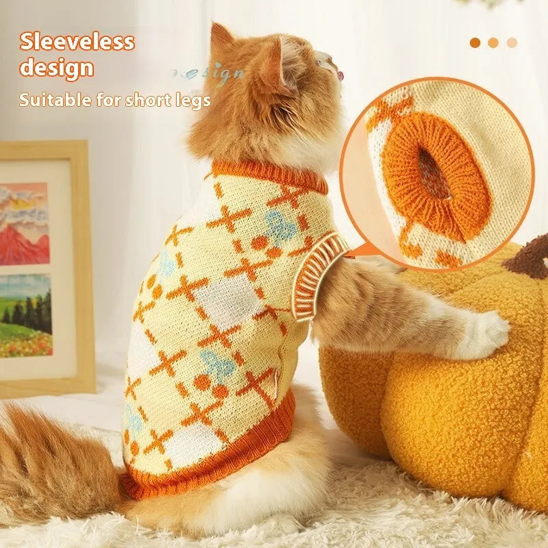 Orange cat sweater for autumn and winter with wind protection in sizes S M L XL