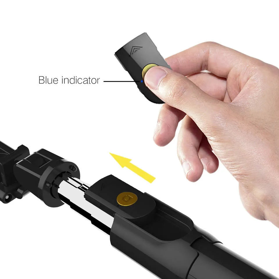 Bluetooth selfie stick tripod folded at 195mm in A White colour, compatible with iPhone Android and Huawei smartphones