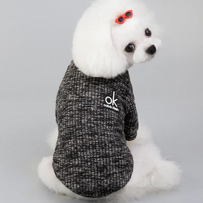Wool pet clothing sweater in England style, available in Coffee, Wine red, black, and blue, sizes S to XXL