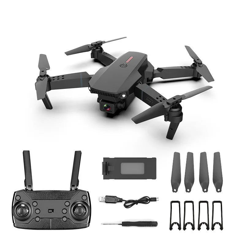 Grey foldable 4K dual camera aerial drone with remote control