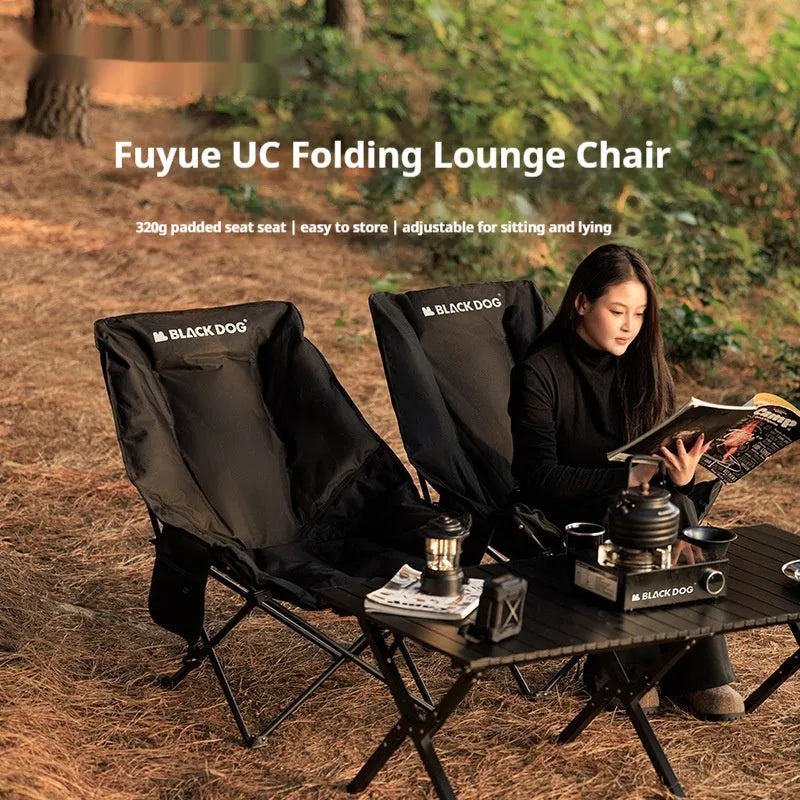 Night black Oxford cloth folding camping chair in moon chair design