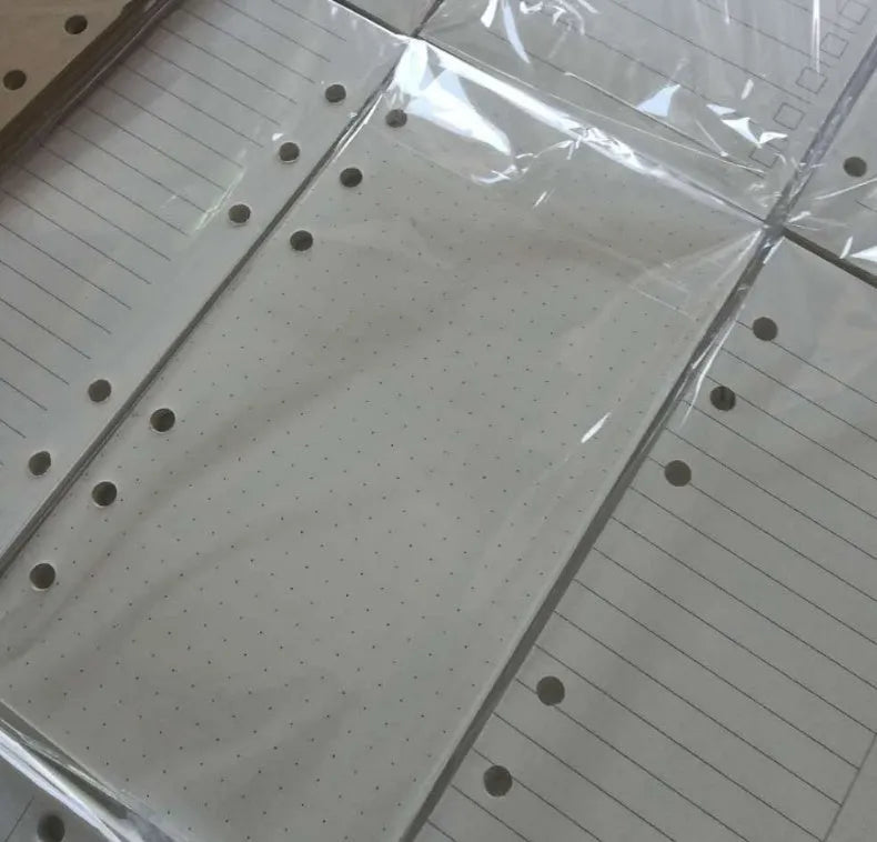 A5 dotted grid and squared grid notebook refill paper cores, each measuring 210mm by 142mm.