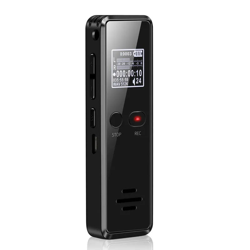 Black zinc alloy USB flash drive voice recorder and MP3 player with LCD screen