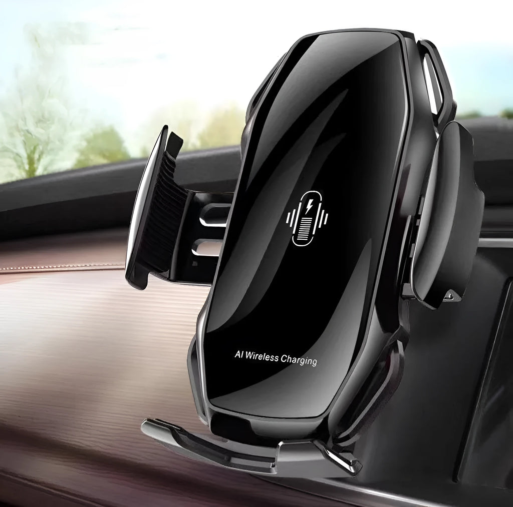 Adjustable flexible arm car mobile phone holder with USB output port in a choice of colours.