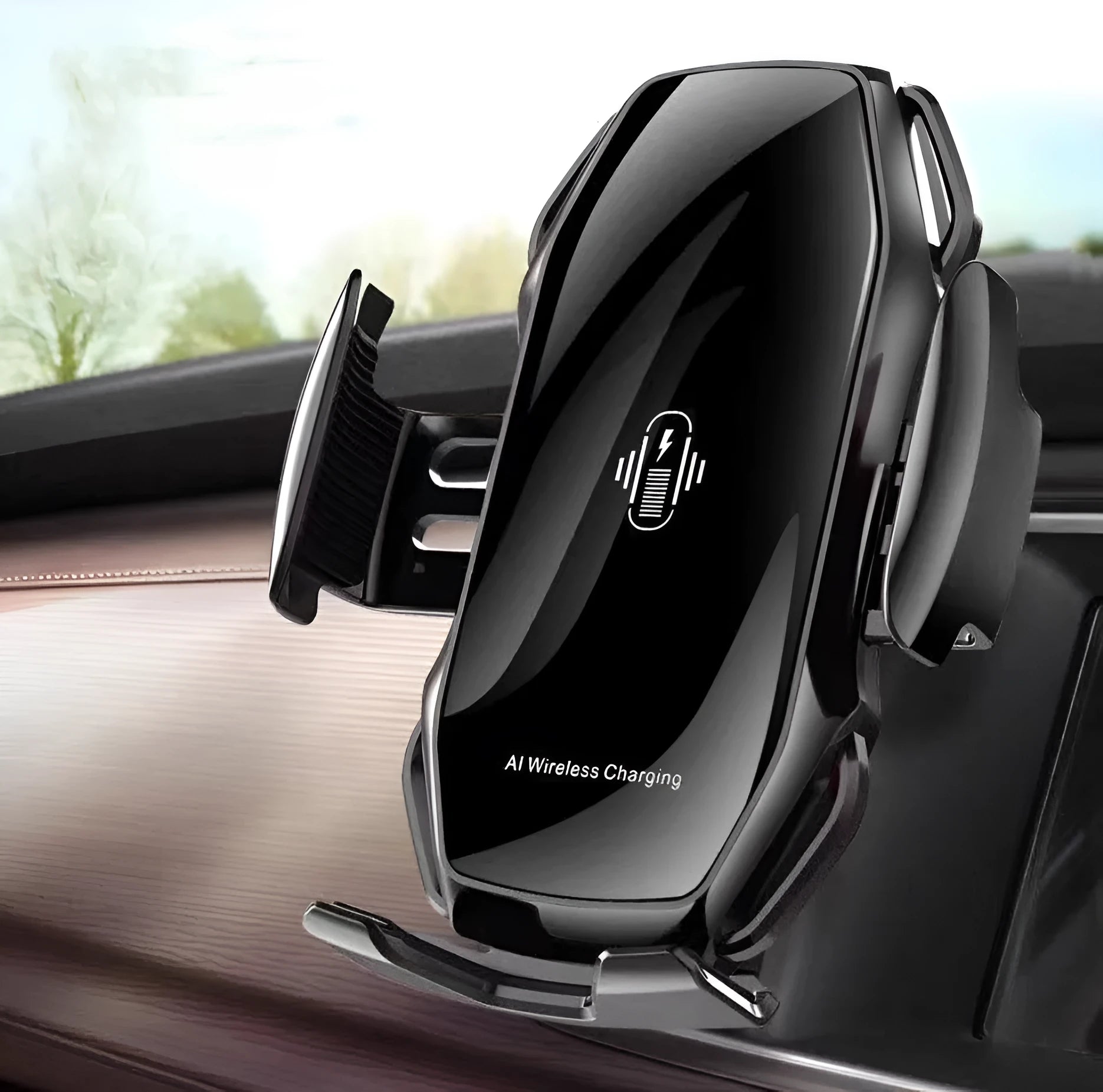 Adjustable flexible arm car mobile phone holder with USB output port in a choice of colours.