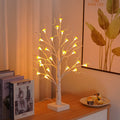 60cm tall white birch tree LED lamp with 24 small detachable mushroom lights on top.