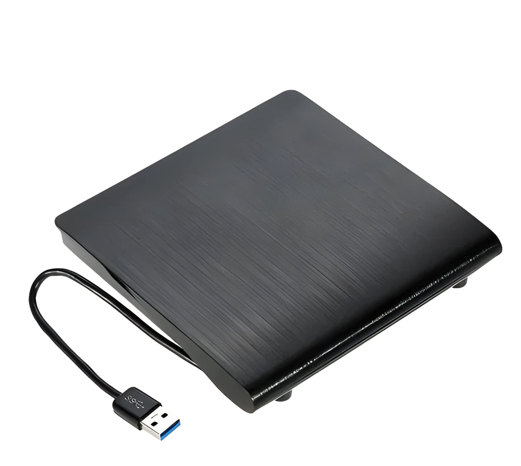 Black external optical disk drive with USB 2.0 and 3.0 for DVD burning