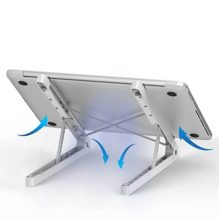 Folding plastic laptop stand in black or white, 275mm x 32mm x 30mm desktop riser for a laptop.