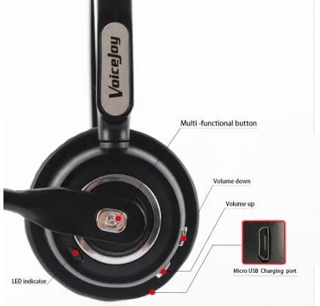 Over-ear Bluetooth headset with microphone designed for truck drivers and office use.
