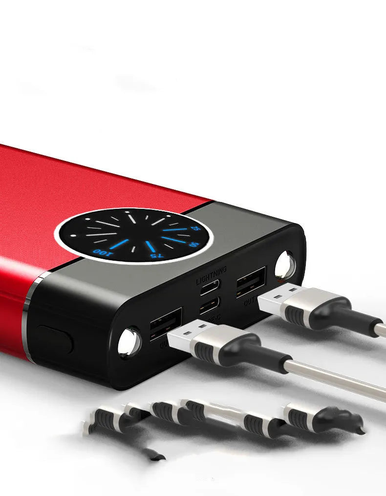 20000mAh alloy-shell power bank in black, red or blue with LED flashlight