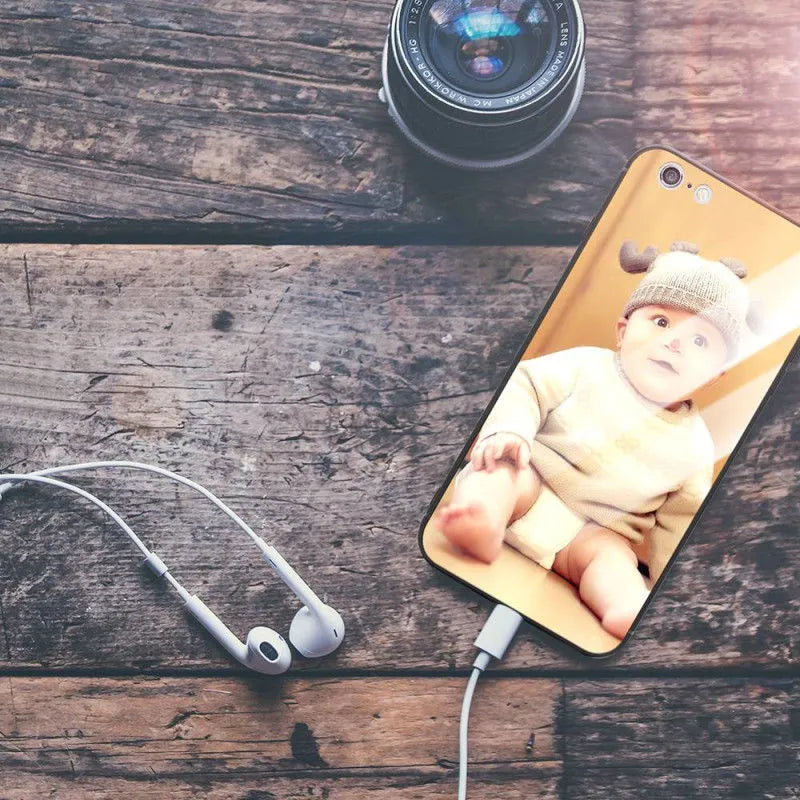 Custom patterned ultra-thin protective case for Apple iPhone models with raised camera and screen edges.
