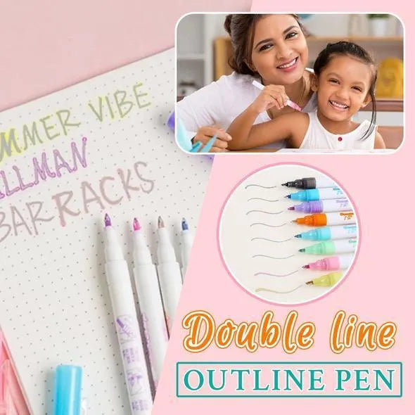 Set of highlighter pens with various colours, showcasing a plastic nib and 1mm-2mm line width on paper.