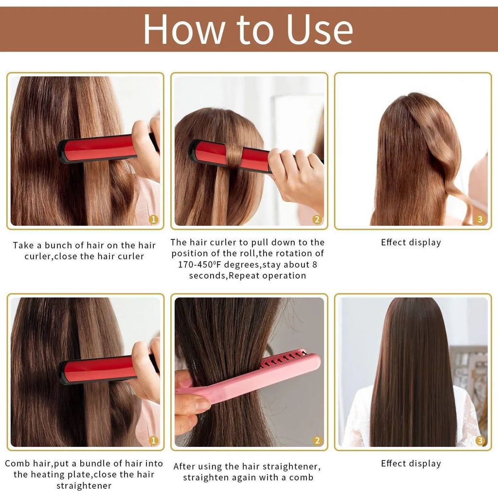 Black tourmaline ceramic hair straightener with narrow heat conductor for dry hair styling