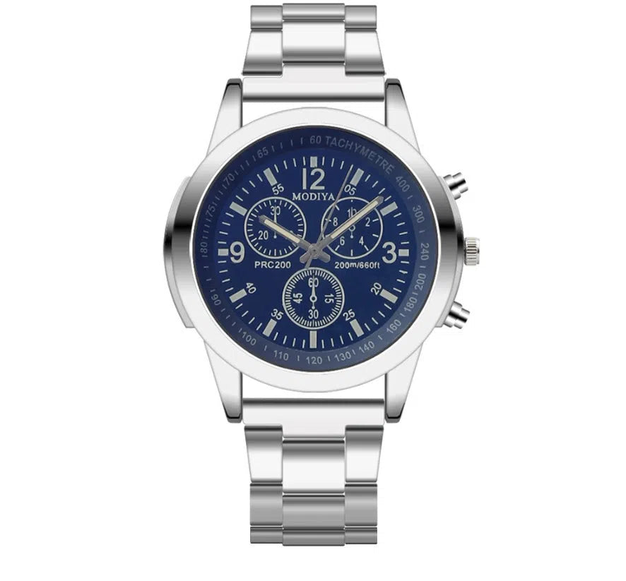 Blu-ray Gift Steel Band Watch with 4cm plastic dial and alloy strap in black colour