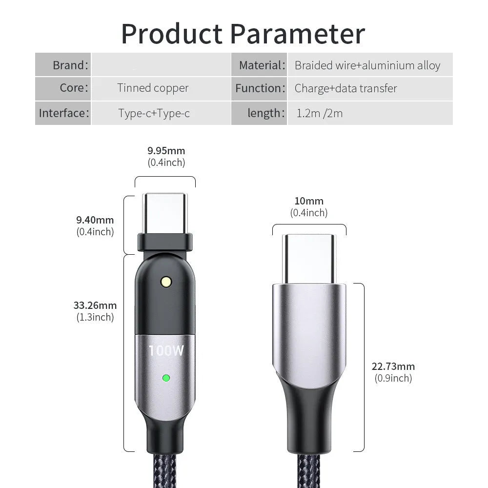 Rotatable data cable in sparkling black with PD fast charging support and winding mechanism