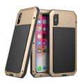 Heavy duty protective case for iPhone models, all-in-one snap-on design, available in black, camo, gold, red, silver, white, and yellow