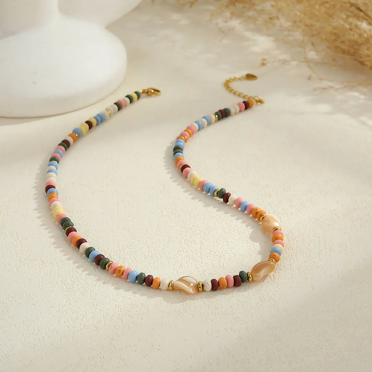 Stainless steel 18K natural stone beaded necklace in geometric shape, tiger eye or colourful beads for women