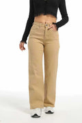 Women's high-waisted straight wide-leg jeans in apricot colour autumn casual trousers