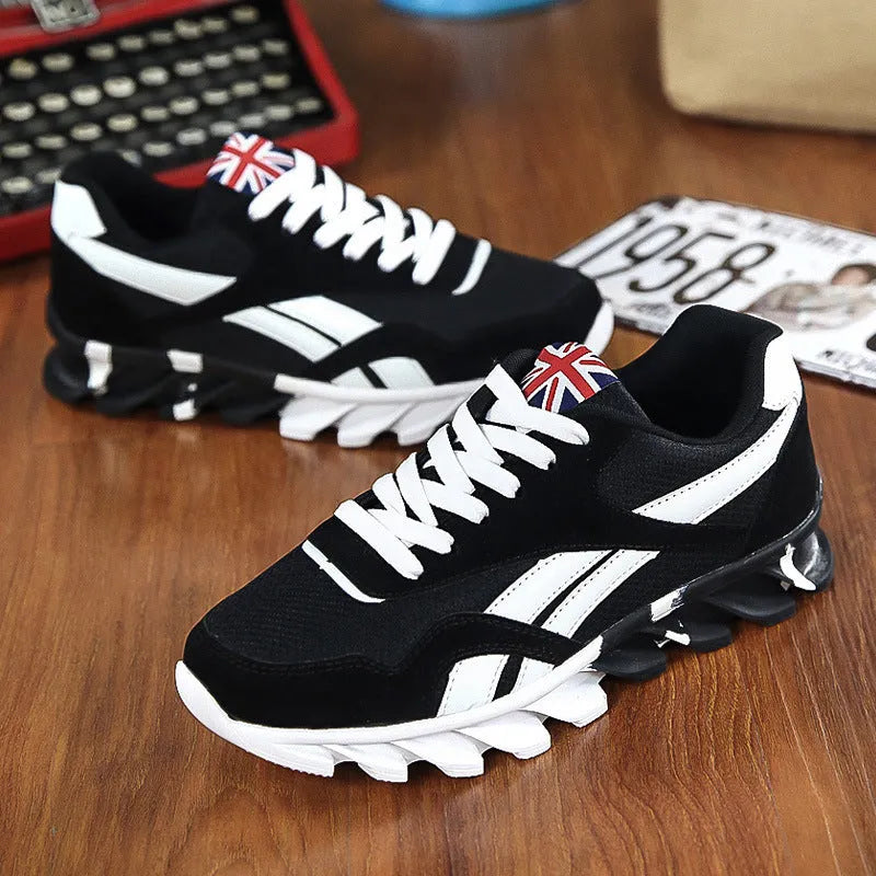 Men's casual running shoes with breathable mesh upper, rubber sole, and front strap in green colour, low-top design