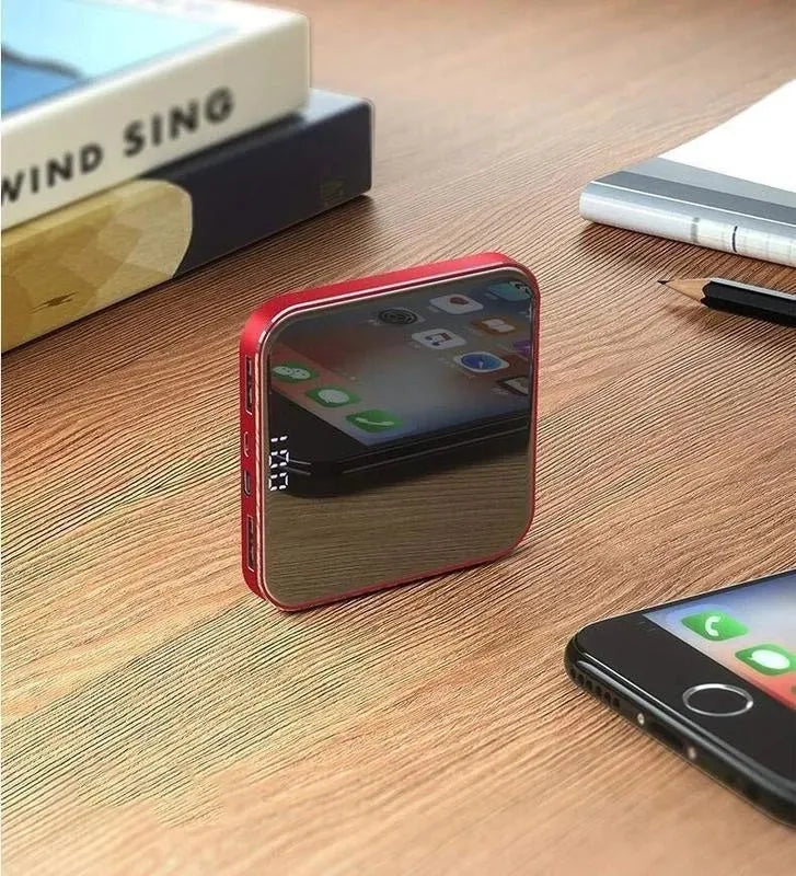 Ultra-thin mirror mini power bank 8000mAh alloy shell LCD display in black red rose gold
