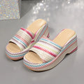 Women's colourful wave print wedges sandals with thick rubber sole and fish mouth toe design