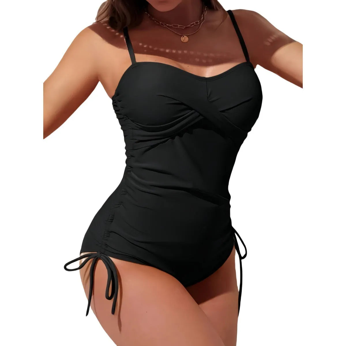 Women's solid colour one-piece swimsuit with high waist and backless design in yellow, black, red, blue, rose, Rouge, purple or dark green.
