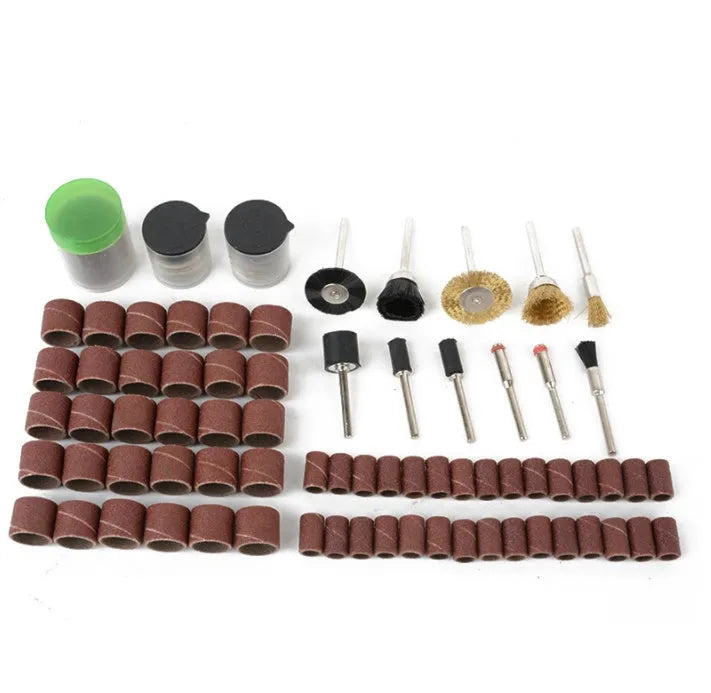 150-piece electric grinder accessory combo set with sandpaper rings and multiple material tools