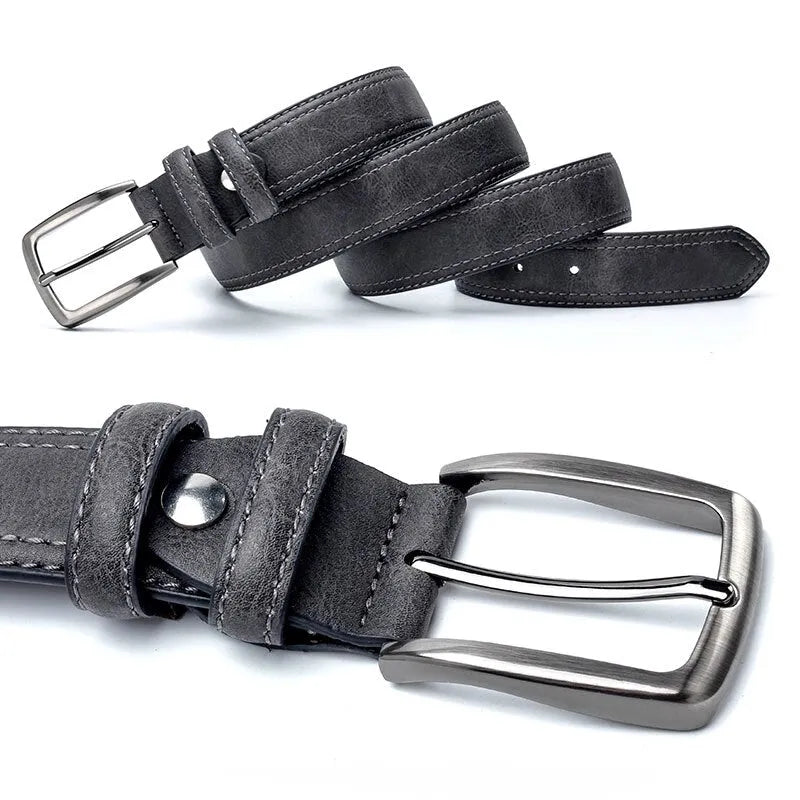 Men's vintage split leather belt with alloy needle buckle in red brown colour