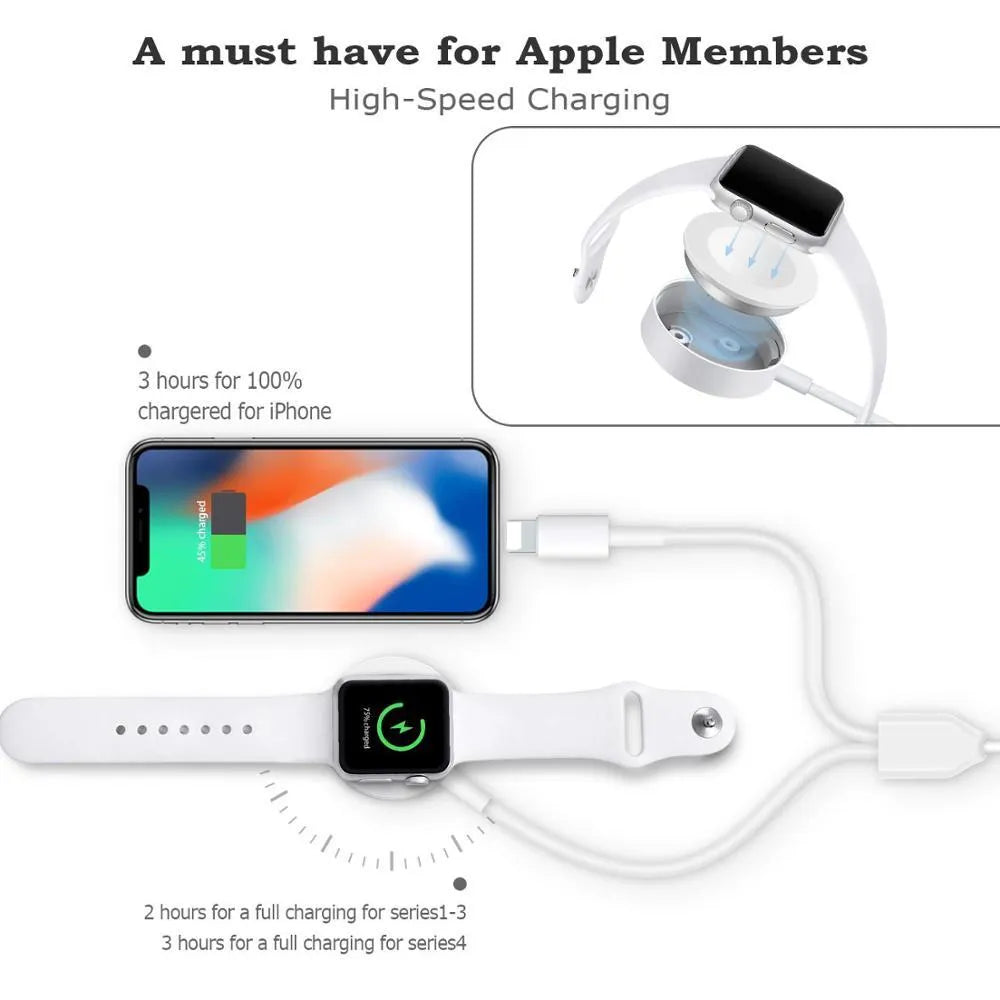 White two-in-one wireless charger with USB interface for device charging