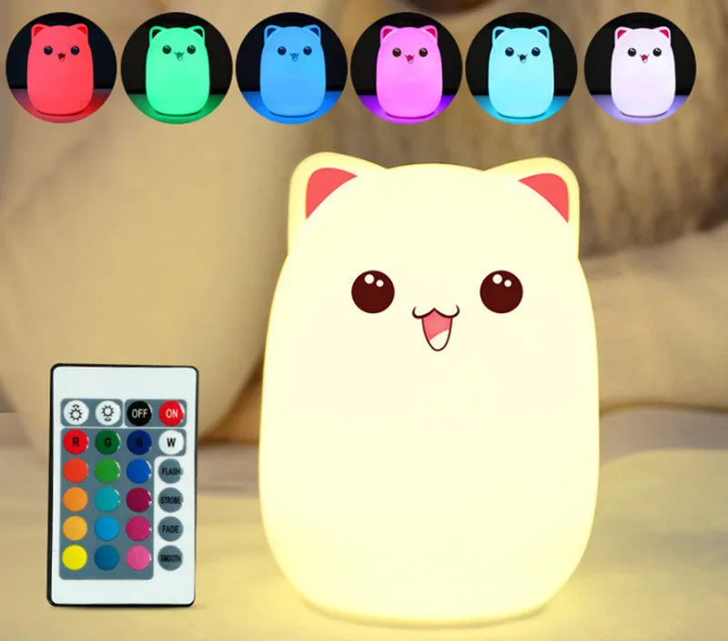 Silicone bear night light in blue or pink, 100x100x135mm, with clap or remote control and USB charging cable