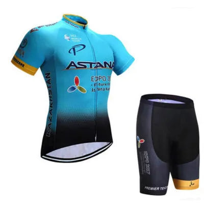 Cycling jersey short sleeve moisture wicking fabric in blue colour on white background