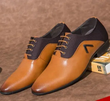 Men's artificial PU leather Oxford shoes with rubber sole in black, brown, and yellow colours
