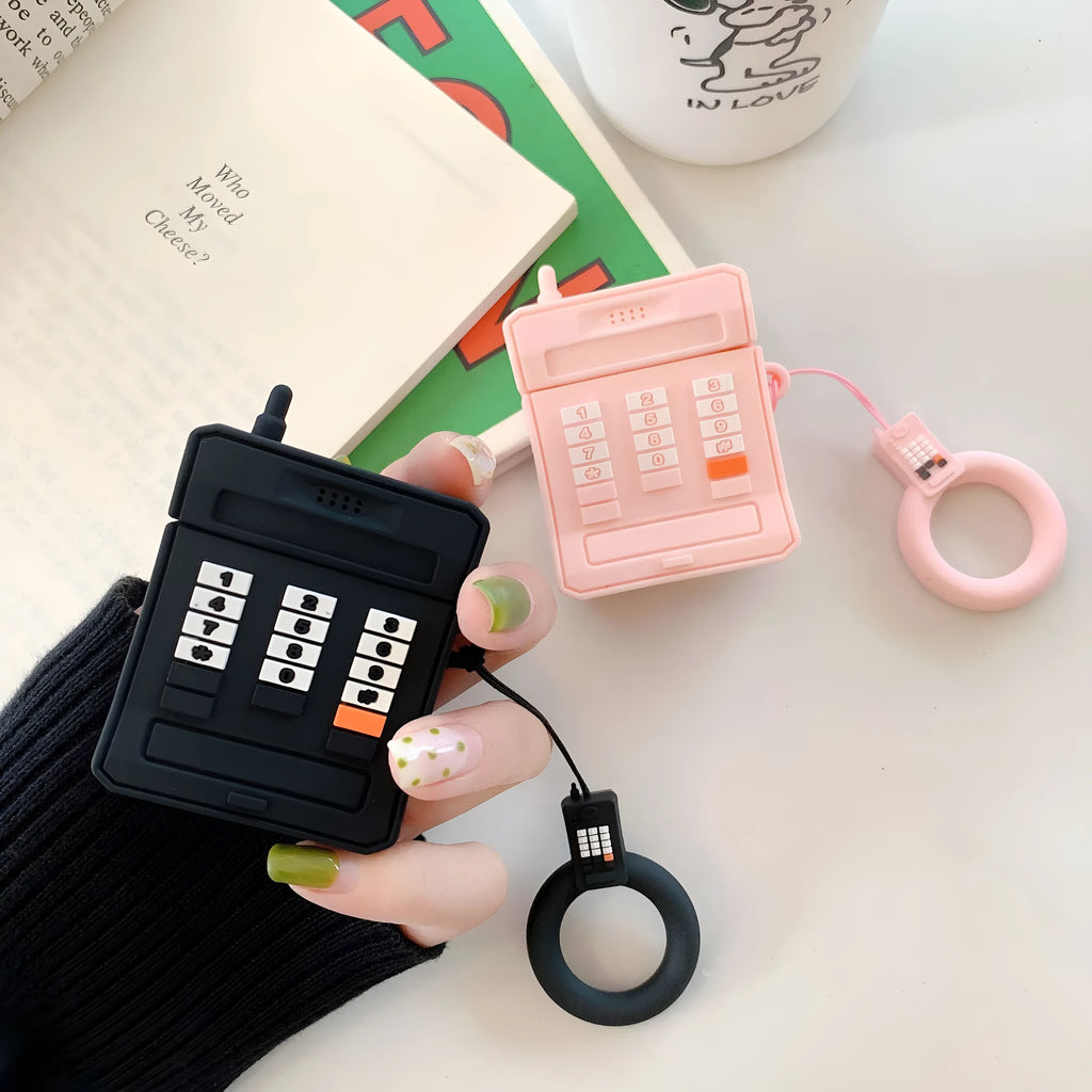 Silicone AirPods case for 1st and 2nd generation in pink or black, anti-knock cartoon cover