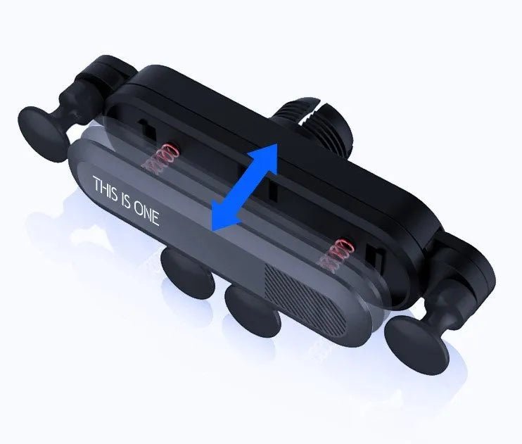 Universal car phone holder attached to vehicle air vent with smartphone securely mounted