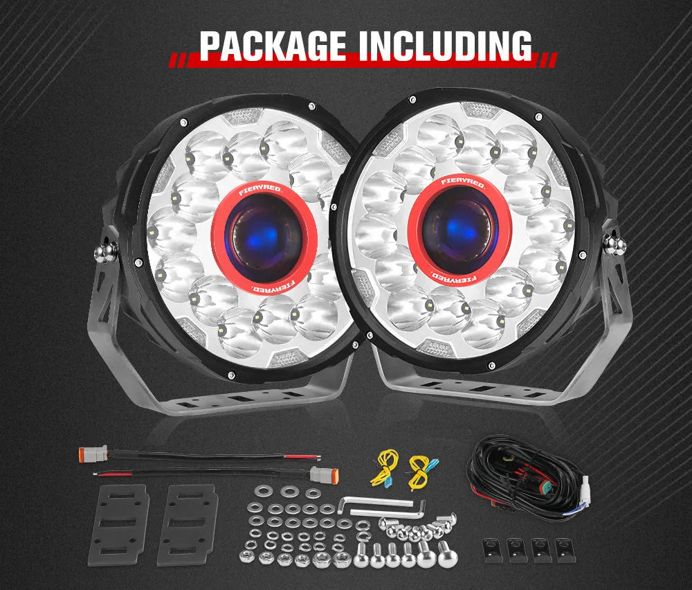 Pair of 7-inch round LED off-road vehicle lights with waterproof construction