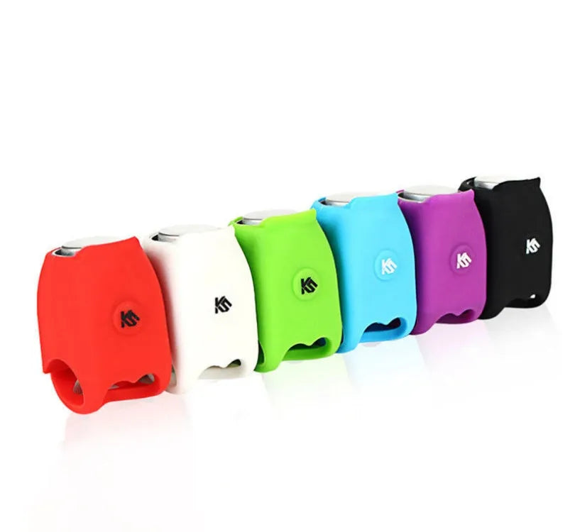 Bike electronic bell with 120dB loud horn, silicone body, IPX4 waterproof, six sound modes, in violet.