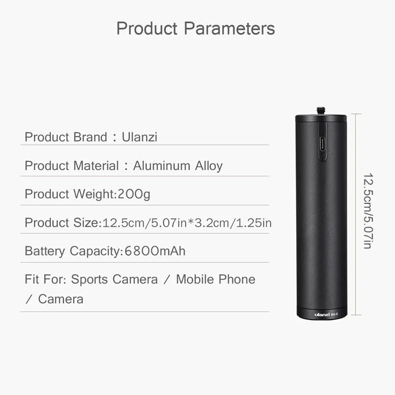 Black aluminium alloy portable charging handle with integrated carry handle, showing compact size.