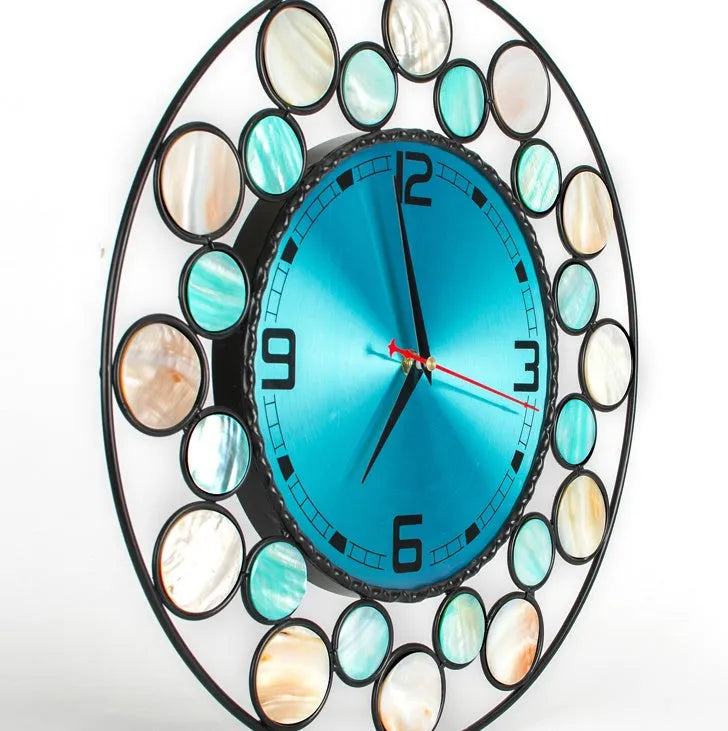 Real shell Nordic minimalist wall clock 39cm round with metal frame and silent sweep movement