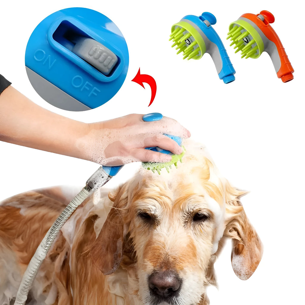 Dog shower brush sprayer with massage function, blue colour, ABS and rubber construction, 6.3m coverage